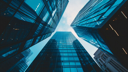 Fototapeta na wymiar blue glass corridor. Business photo composition, simple business background. Generative AI