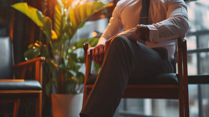 person with guitar. Business photo composition, simple business background. Generative AI