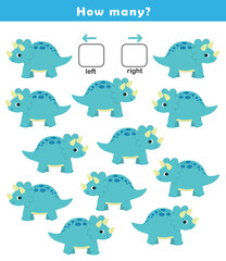 Left and right position worksheet. Educational worksheet for preschool kids. Educational game to learn left and right.