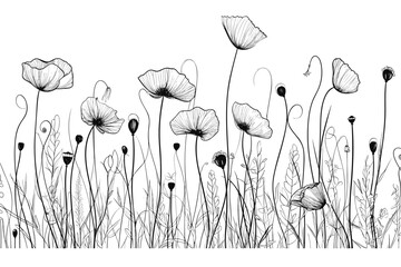 Poppy flowers sketch hand drawn in doodle style illustration - obrazy, fototapety, plakaty