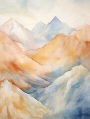 Muted Watercolor Mountain Ranges: Abstract Acrylic Print in Stunning Beauty