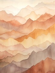 Earth Tone Art: Muted Watercolor Mountain Ranges