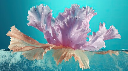 pink flower in the water. under the water. waves and mint background.  Generative AI	