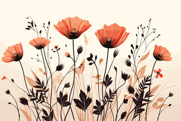 Poppy Flower Watercolor Illustration .