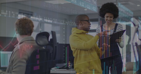 Image of data processing over diverse business people in office