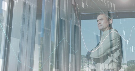 Image of data processing over caucasian businessman in office