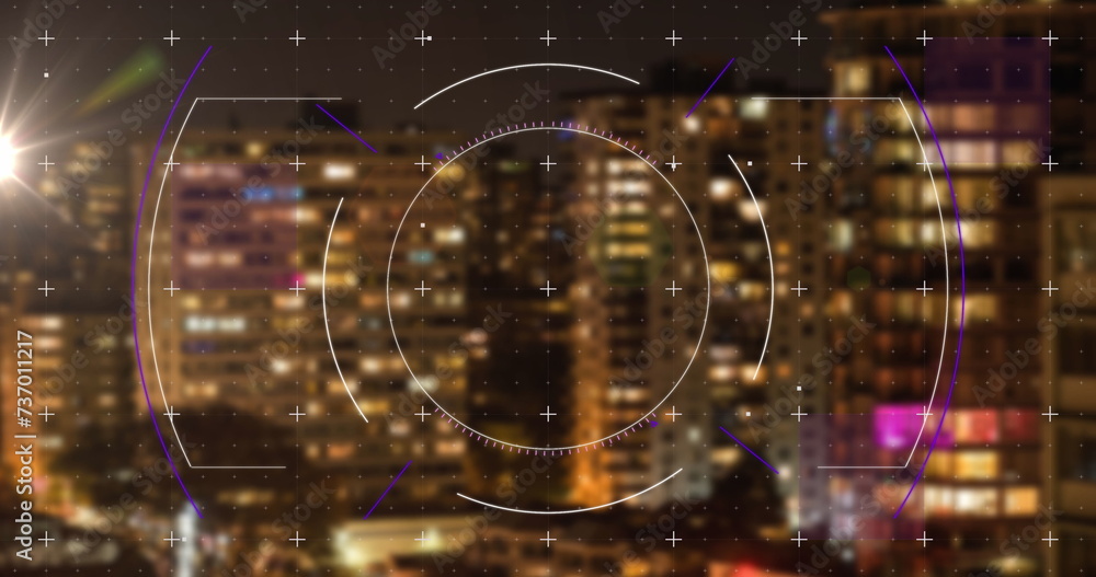 Poster image of data processing, cityscape and connections