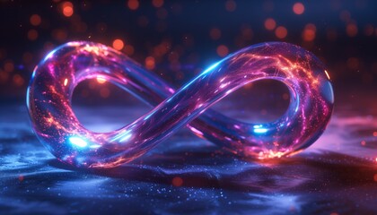 neon infinity loop with cosmic sparkle - obrazy, fototapety, plakaty
