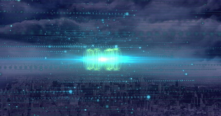 Image of data processing, cityscape and connections