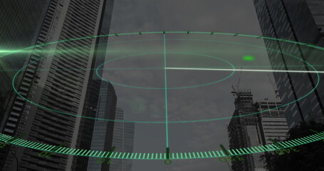 Image of data processing, cityscape and connections