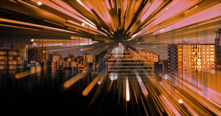 Image of data processing, cityscape and connections