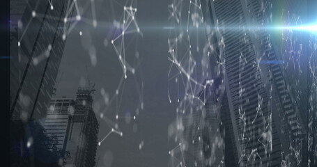 Image of data processing, cityscape and connections