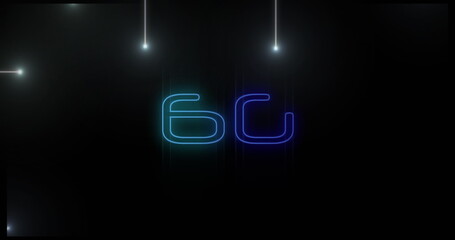 Image of 6g text, glowing spots and computer data processing