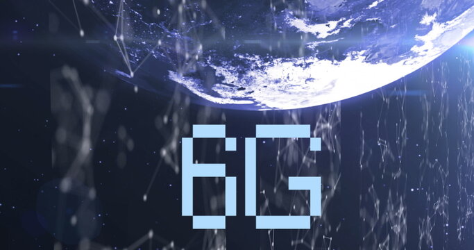 Image of 6g text, globe and computer data processing
