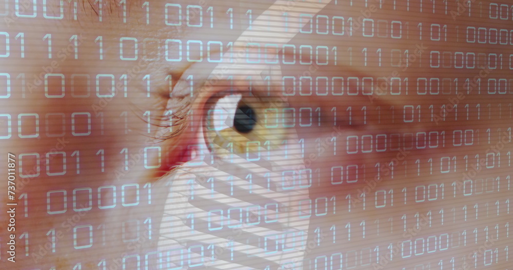 Aufkleber image of binary coding and dna strand over eye