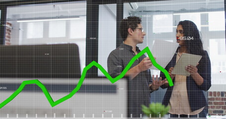 Image of data processing over diverse business people in office