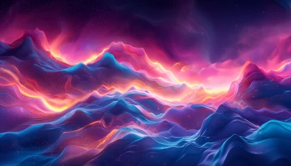 Fototapeten neon mountain landscape with starry sky © kura