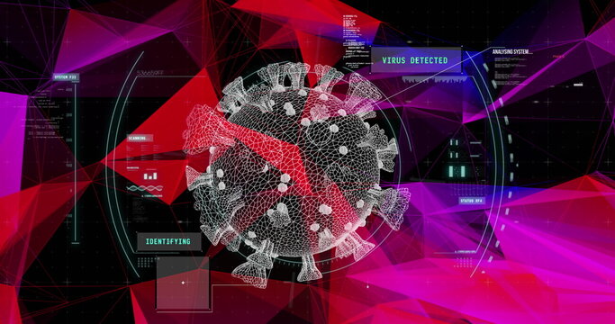 Image of digital interface with Covid 19 cell, scope scanning and data processing
