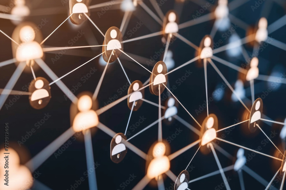 Poster group of people connected by lines and dots. this image can be used to represent connectivity, netwo