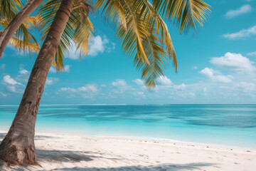 Picture of a beautiful sea beach Secluded with palm trees overlooking the sea and ocean