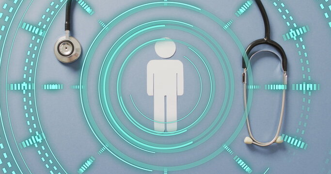Image of human icon and scope scanning over stethoscope