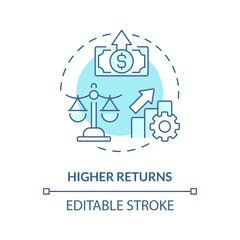 Higher returns soft blue concept icon. Effective investment management. Peer-to-peer lending. Profits. Round shape line illustration. Abstract idea. Graphic design. Easy to use in marketing
