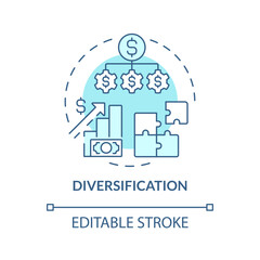 Diversification soft blue concept icon. Investment strategy. Risk mitigation technique. Investing in P2P loans. Round shape line illustration. Abstract idea. Graphic design. Easy to use in marketing