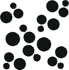set of black and white dots. Black dots and splatters pattern on a white background for packaging and backgrounds.