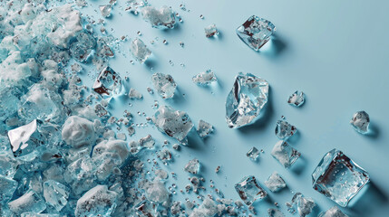 Bunch of ice cubes sitting on top of blue surface. Perfect for refreshing summer drinks or cool concept designs