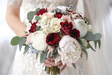 bouquet of the bride with roses, peonies.AI generaed