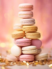 Poster Pastel Parisian Macaron Towers: Golden Hour Glow and Gold Accents © Michael