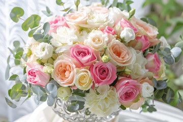 bouquet of the bride with roses, peonies.AI generaed