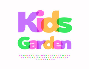 Vector colorful banner Kids Garden. Children cute Font. Modern Bright  Alphabet Letters and Numbers.