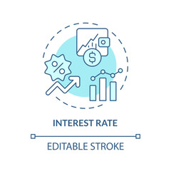 Interest rate soft blue concept icon. Amount of interest due per period. Amount lent, deposited. Round shape line illustration. Abstract idea. Graphic design. Easy to use in marketing