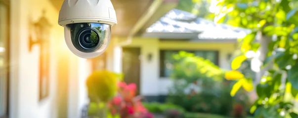 Foto op Plexiglas Surveillance camera outside a residence for remote home monitoring and security. Concept Home Surveillance, Remote Monitoring, Security Camera, Residential Security, Outdoor Monitoring © Ян Заболотний