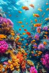 Obraz na płótnie Canvas Underwater World of Coral Reef Life teeming with Colorful Fishes amidst the Intricate Beauty of Coral Formations showcasing the Diversity Vibrancy of Marine Life created with Generative AI Technology