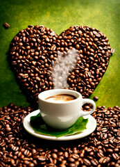 Naklejka premium cup of coffee heart. Selective focus.