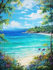 Fototapeta na wymiar Captivating Turquoise Caribbean Shorelines: Acrylic Art Depicting Vivid Blue Ocean Beauty