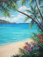 Turquoise Caribbean Shorelines: Acrylic Landscape Art with a Contemporary Beach Twist