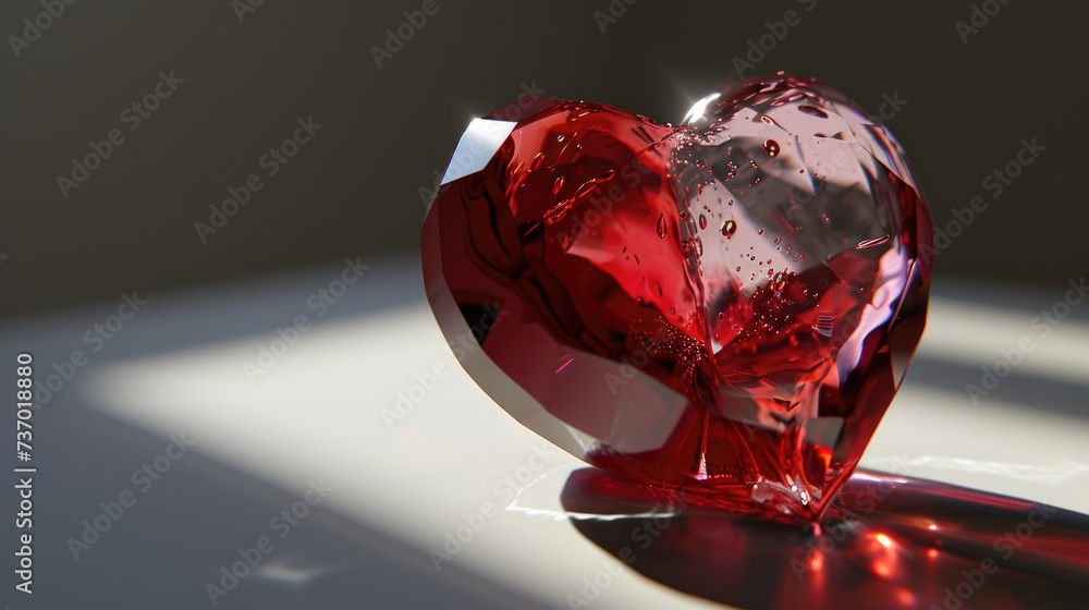 Poster heart-shaped glass object placed on table. perfect for adding touch of romance to any setting