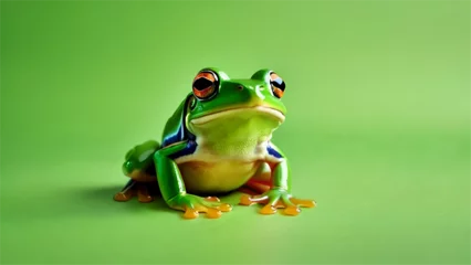 Foto op Canvas red eyed tree frog on a green background. © Abdul