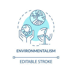 Environmentalism political movement soft blue concept icon. Preservation nature politics. Pollution control, biodiversity. Round shape line illustration. Abstract idea. Graphic design. Easy to use