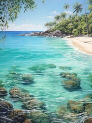 Fototapeta na wymiar Captivating Turquoise Caribbean Shorelines: Embracing Pristine Coastal Beauty in Exquisite Nature Artwork