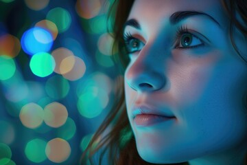 Future Interaction: Woman with Neural Interface Device Explores Singularity