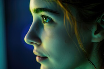 Future Interaction: Woman with Neural Interface Device Explores Singularity