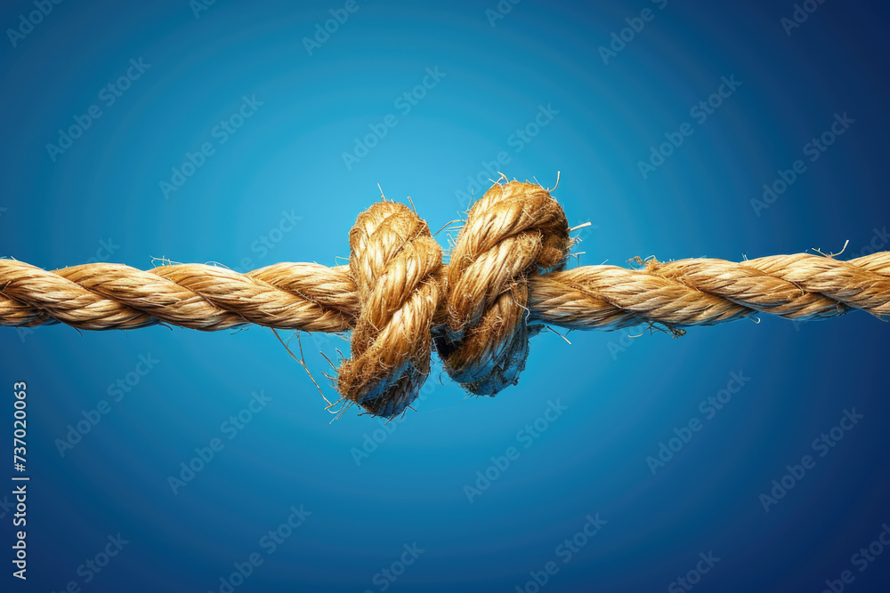 Poster close-up image of knot of rope on blue background. this versatile picture can be used to represent c