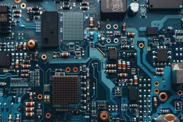 Fototapeta premium Electronic circuit boards with resistors, capacitors and transistors.
