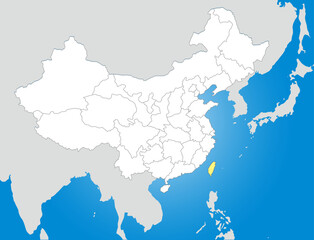 Obraz premium 台湾問題、中国と台湾の白地図、日本とユーラシア大陸のシルエット