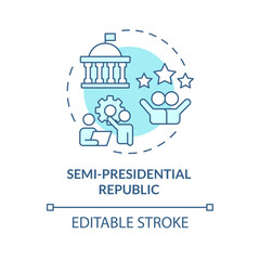 Semi-presidential republic soft blue concept icon. Presidential, parliamentary structure. Federal government politics. Round shape line illustration. Abstract idea. Graphic design. Easy to use - obrazy, fototapety, plakaty