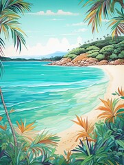Fototapeta na wymiar Vibrant Turquoise Caribbean Shorelines: Beach Print Wall Art